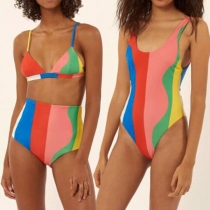 Sexy Backless High Waist Contrast Color Bikini Set/One-piece Swimsuit
