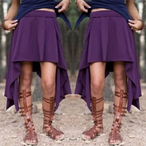 Fashion Solid Color High Waist Irregular Hem Skirt