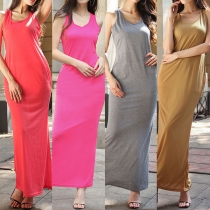 Fashion Solid Color Sleeveless Round Neck Tank Dress