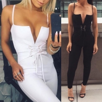 Sexy Backless Deep V-neck Lace-up High Waist Sling Jumpsuit