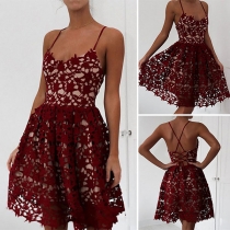Sexy Backless High Waist Hollow Out Lace Sling Dress