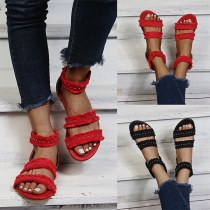 Fashion Solid Color Flat Heel Open Toe Sandals