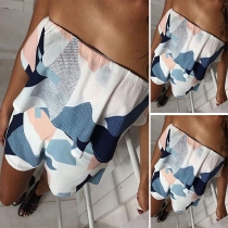 Sexy Strapless High Waist Contrast Color Printed Romper