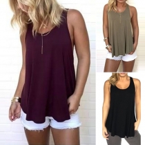 Sexy Backless Round Neck Solid Color Tank Top