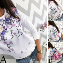 Fashion Long Sleeve Round Neck Letters Printed T-shirt