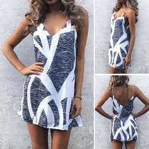 Sexy Backless V-neck Slim Fit Printed Sling Dress