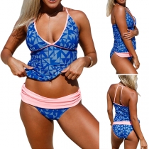 Sexy Backless V-neck Low-waist Printed Swimsuit Set