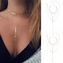 Fashion Gold/Silver-tone Long Tassel Pendant Multilayer Necklace