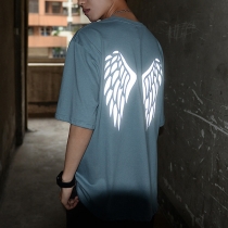 Chic Style Hollow Out Wings Short Sleeve Round Neck Solid Color Men's T-shirt