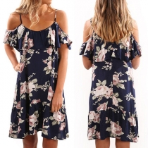Sexy Off-shoulder Ruffle Printed Sling Dress
