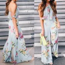 Bohemian Style Backless High Waist Printed Jumpsuit
