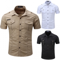 Fashion Solid Color Short Sleeve POLO Collar Single-breasted Men's Shirt