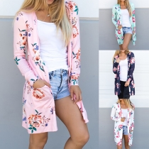 Fashion Long Sleeve Open-front Printed Cardigan