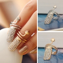 Fashion Gold/Silver-tone Rhinestone Inlaid Nail Ring