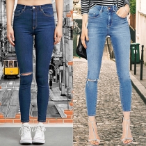 Fashion High Waist Slim Fit Ripped Skinny Jeans