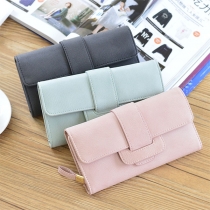Fashion Solid Color Buckle Strap Three-fold Women's Wallet