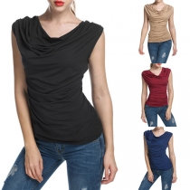 Fashion Solid Color Sleeveless Cowl Neck Slim Fit T-shirt