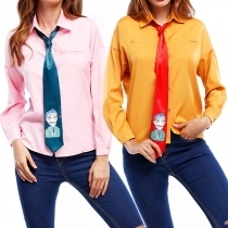 OL Style Long Sleeve POLO Collar Solid Color Shirt with Tie