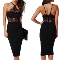 Sexy Backless Lace Spliced Slim Fit Party Dress