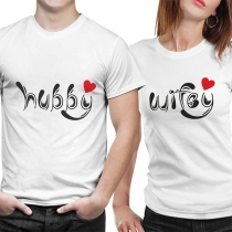 Casual Style Letters Printed Short Sleeve Round Neck Couple T-shirt