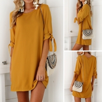 Fashion Short Sleeve Round Neck Solid Color Shift Dress