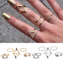 Fashion Rhinestone Inlaid Gold/Silver-tone Ring Set 5 pcs/Set