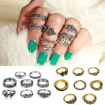 Retro Style Hollow Out Totem Carved Alloy Ring Set 8 pcs/Set