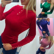 Fashion Solid Color Long Sleeve Round Neck Slim Fit T-shirt