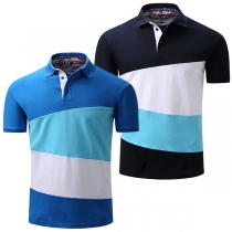 Fashion Contrast Color Short Sleeve POLO Collar Men's T-shirt