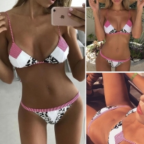 Sexy Contrast Color Striped Spliced Bikini Set