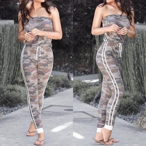 Sexy Strapless High Waist Camouflage printed Jumpsuit