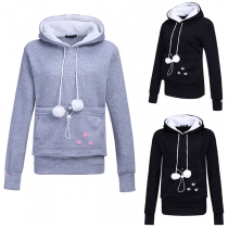 Cute Style Solid Color Cat's Claw Printed Long Sleeve Hoodie