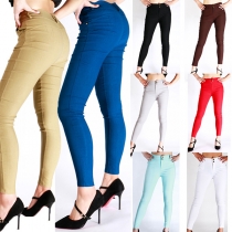Fashion Solid Color High Waist Slim Fit Pencil Pants