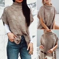 Fashion Solid Color Sleeveless Turtleneck High-low Hem Sweater