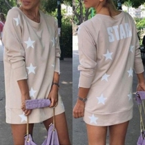 Fashion Long Sleeve Round Neck Star Printed Loose Sweatshirt