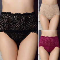 Sexy Solid Color High Waist Hollow Out Lace Panty
