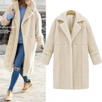 Fashion Solid Color Long Sleeve Notched Lapel Faux Cashmere Warm Coat