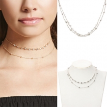 Fashion Rhinestone Inlaid Double-layer Choker Necklace