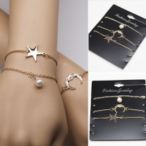 Fashion Crescent Star Pearl Pendant Bracelet Set 3 pcs/Set