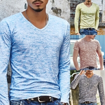 Fashion Mixed Color Long Sleeve V-neck Men's T-shirt