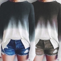 Fashion Long Sleeve Round Neck Color Gradient Knit Sweater