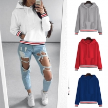 Fashion Contrast Color Striped Spliced Long Sleeve Hoodie