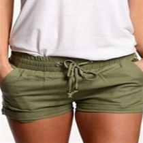 Fashion Solid Color Lace-up Low-waist Mini Shorts