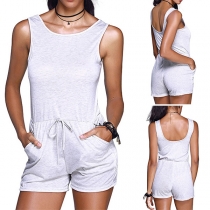Sport Style Solid Color Sleeveless Backless Romper