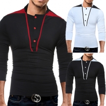 Fashion Contrast Color Long Sleeve Stand Collar Men's T-shirt