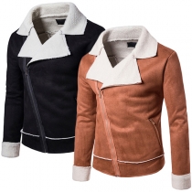 Fashion Contrast Color Long Sleeve Slanted Zipper Faux Cashmere Coat for Men
