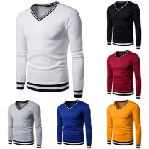 Fashion Contrast Color Long Sleeve V-neck Men's Sweatshirt
