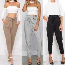 Fashion Solid Color High Waist Casual Pants with Waist Strap