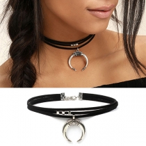 Fashion Crescent Pendant Multi-layer Choker Necklace