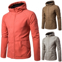 Fashion Solid Color Long Sleeve Hooded Men's Coat